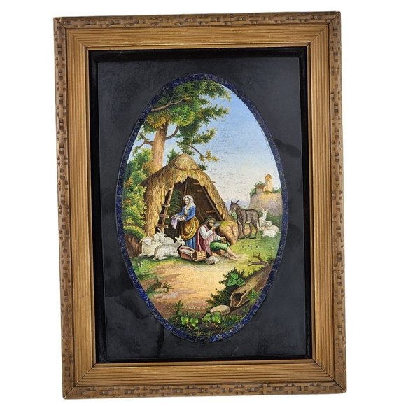 Italian Micromosiac Plaque on a Marble Panel of a Pastoral Scene 1875-1900 - Picture 1 of 6